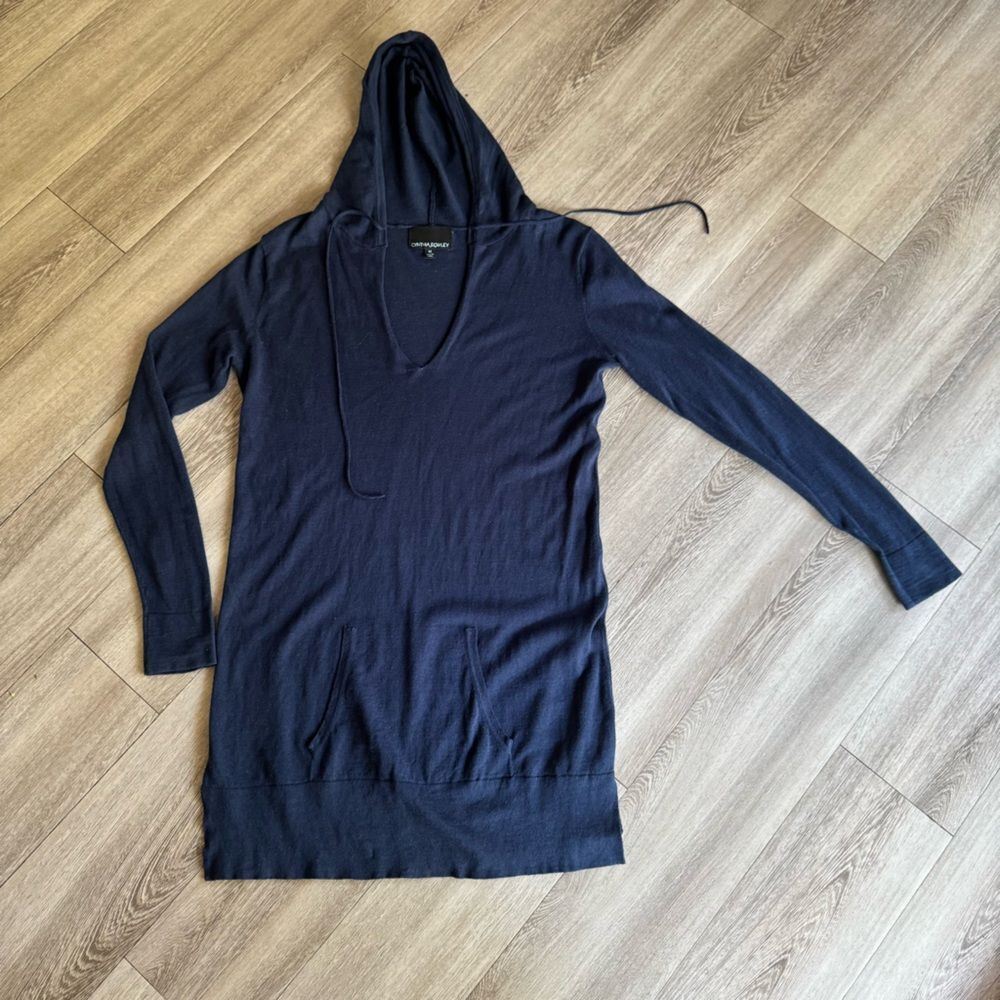 Cynthia Rowley Navy Hoodie Long Sleeves Sweater Dress - Size M